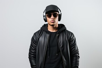 Young and stylish man enjoying music with earphones, exuding a modern and cool vibe.