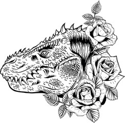 Vector illustration of outline dinosaur tyrannosaurus head