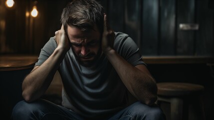 Image of depressed man on a dark background.