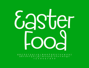 Vector green template Easter Food. Creative handwritten Font. Artistic set of Alphabet Letters and Numbers