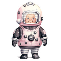 Cute Grandma Astronaut Suit Watercolor Clipart Illustration