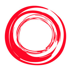 Hand painted grunge circle. Red round blob hand drawn with ink brush. Png clipart isolated on transparent background