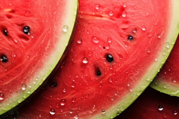  a close up of watermelon slices with drops of water on the top and bottom of the slices of the watermelon.