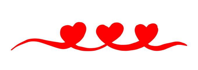 Three hearts intertwined. Valentine's Day swash hand painted with line. Png clipart isolated on transparent background