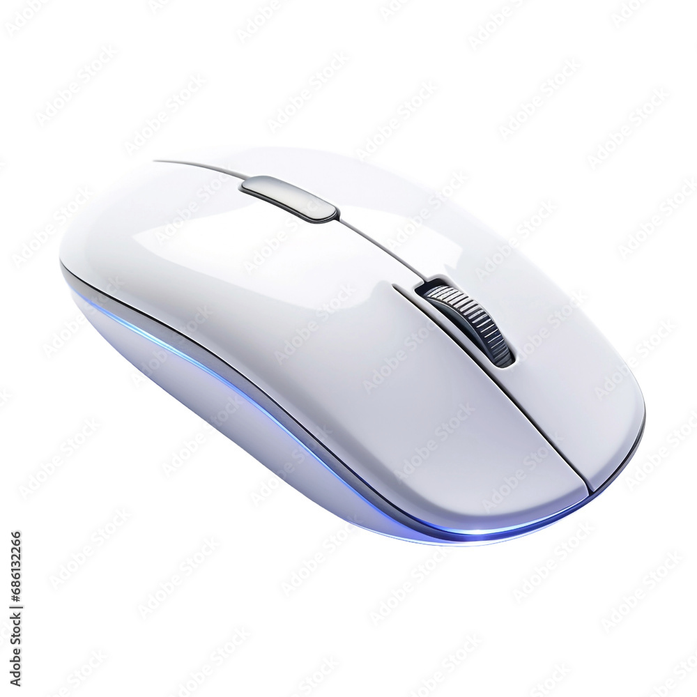 Poster a computer mouse with a light isolated on transparent background