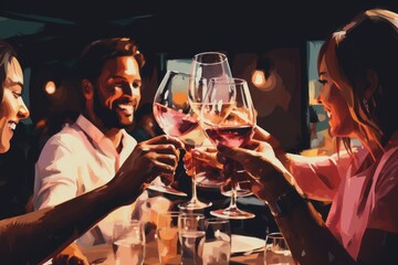  a couple of people sitting at a table with a glass of wine in front of a man and a woman.