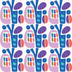 Colorful leaf for flat scandi style seamless vector kids pattern. Fun whimsical nature for gender neutral baby wallpaper. 