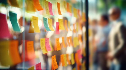 sticky note on brainstorming board at business office.	 - obrazy, fototapety, plakaty
