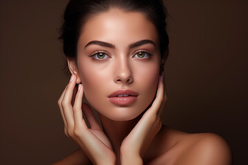 Fototapeta premium Beautiful caucasian woman using beauty products