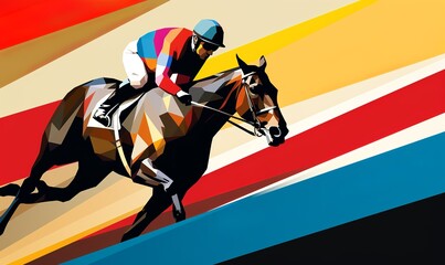 multicolor art deco racehorse and jockey  - obrazy, fototapety, plakaty