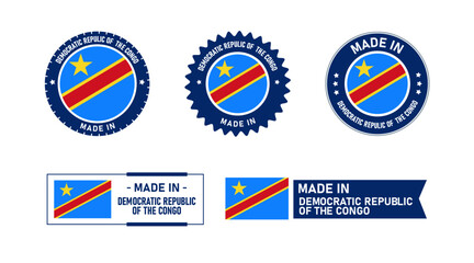 Democratic Republic of the Congo, Made in Congo. Tag, Seal, Stamp, Flag, Icon vector