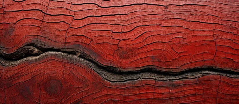 Texture of a red wooden trunk at Cocles beach in Limon, Costa Rica.