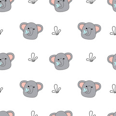 Elephants on seamless pattern. Squishmallow. Background with elephant. Kawaii, vector