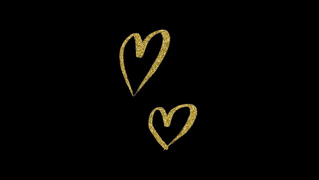 gold glitter valentines hearts animated on transparent hd background