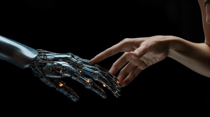 Image of a robot hand reaching out to a human hand.