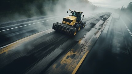 Image of a roller rolling asphalt.