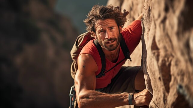 Image of a rock climber conquering a difficult wall.