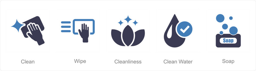Obraz premium A set of 5 Hygiene icons as clean, wipe, cleanliness