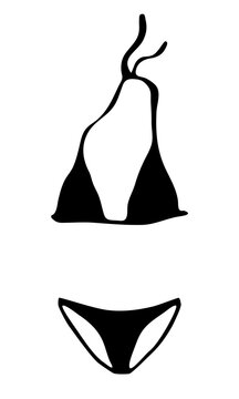 Lingerie bra and panties or swimsuit bikini drawing hand painted with ink brush. Png clipart isolated on transparent background