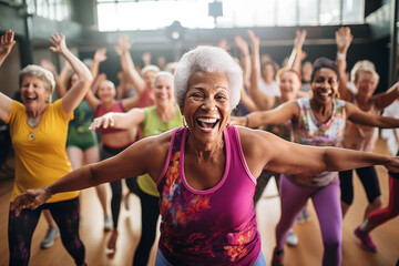 African american woman looking excited exercising dancing