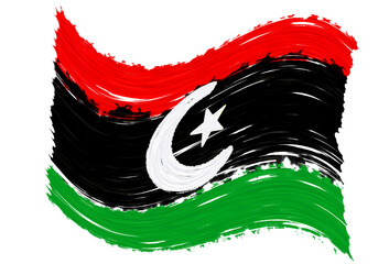 libya flag with paint strokes - obrazy, fototapety, plakaty
