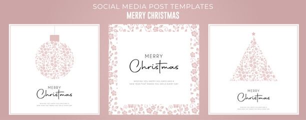
Merry Christmas corporate holiday card with tree, floral frames, background and copy space. Universal artistic templates.