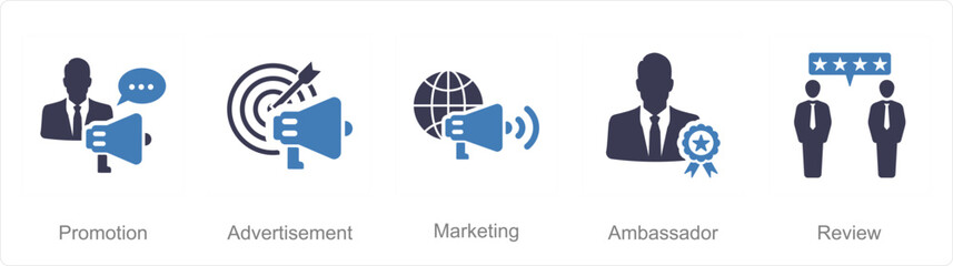 A set of 5 Influencer icons as promotion, advertisement, marketing