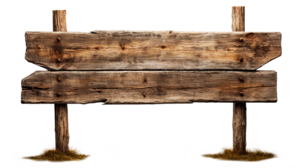 Empty wooden rustic signage sign board signpost post. Isolated on Transparent background.