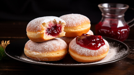 Jewish Sufganiya donuts with jam