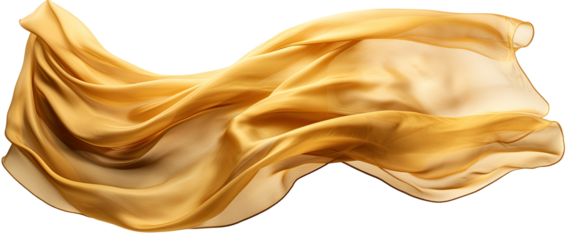golden cloth material flying in the wind. Isolated on Transparent background.	