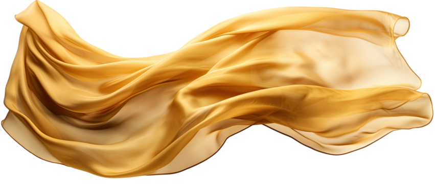 golden cloth material flying in the wind. Isolated on Transparent background.	