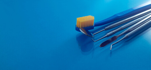 Dental Tools set in blue background