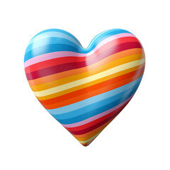 A heart relief with colorful stripes convex shape isolated on transparent background