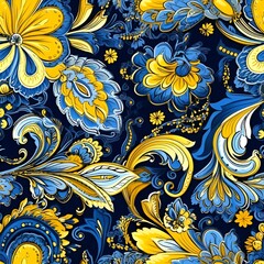 Yellow and blue paisley pattern | generative AI