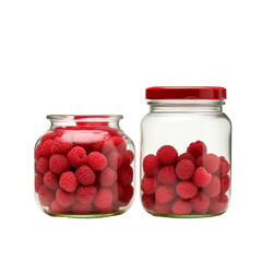 A jar of raspberries and a jar of raspberries isolated on transparent background