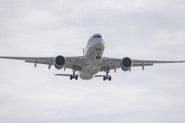 A cargo plane descending altitude to land