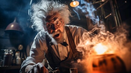 Image of a mad scientist with disheveled hair.