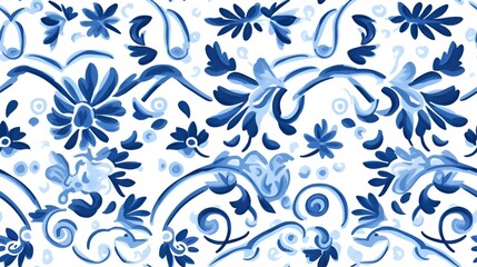 Portuguese Blue Tile Pattern | generative AI - obrazy, fototapety, plakaty