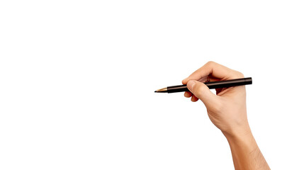 Top View Hand With Pen Writing on air. Isolated on Transparent background.	