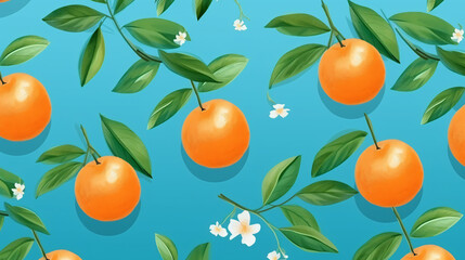 Colorful seamless pattern of fresh mandarin