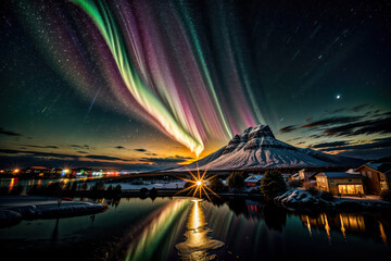 Aurora and snow mountains, generated by AI