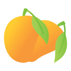 Delicious ripe mangoes with leaf, mango fruit icon design in trendy style
