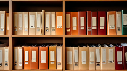 folders on a shelf, Document or file management.
