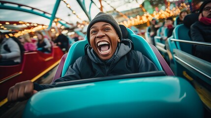 Image of a happy boy on a roller coaster.