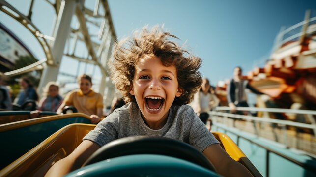 Image of a happy boy on a roller coaster.