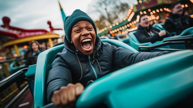 Image of a happy boy on a roller coaster.