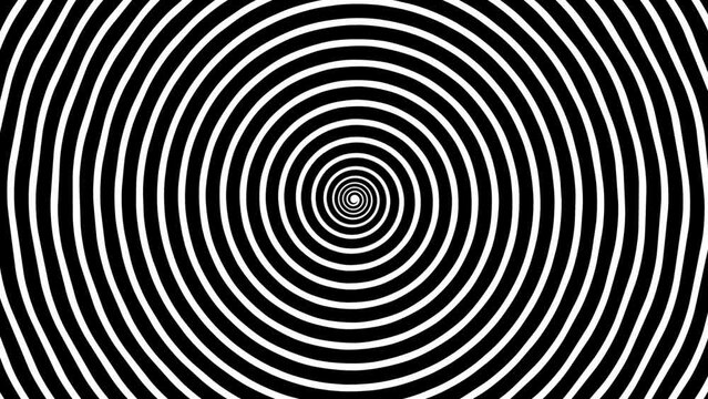 Endless spiral animation, hypnosis visualization concept. Black and white spiral spinning fast
