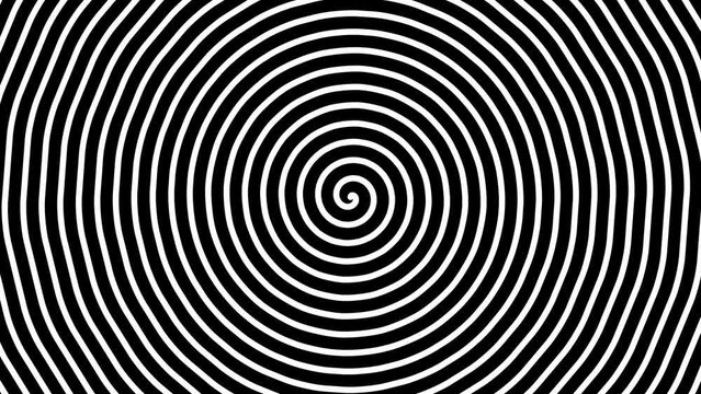 Endless spiral animation, hypnosis visualization concept. Black and white spiral spinning fast
