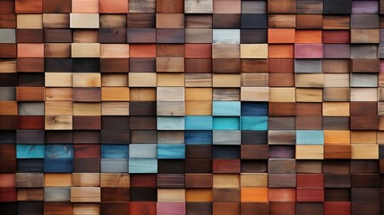 Colorful Mosaic of Wooden Blocks Texture Diversity in Creative Abstract Wall Art