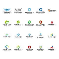 Set of medical pharmacy logo, health care logo design vector. health logo collection